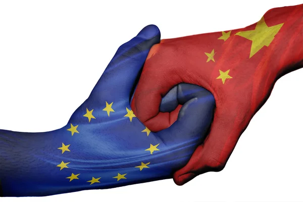 Handshake entre a União Europeia e a China — Fotografia de Stock