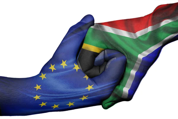 Aperto de mão entre a União Europeia e a África do Sul — Fotografia de Stock