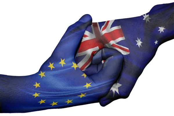 Handshake between European Union and Australia — Stock Photo, Image