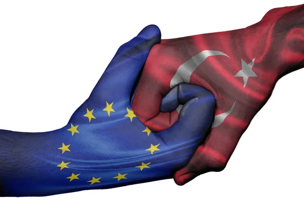 Handshake between European Union and Turkey — Stock Photo, Image