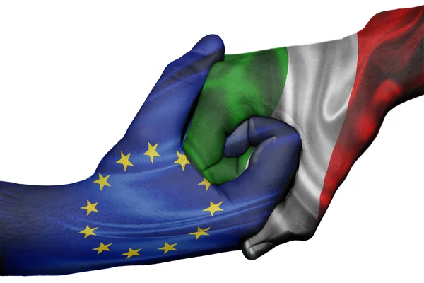 Handshake between European Union and Italy — Stock Photo, Image