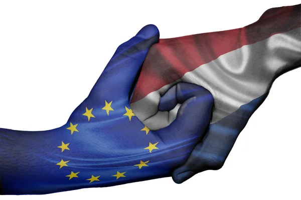 Handshake between European Union and Netherlands — Stock Photo, Image