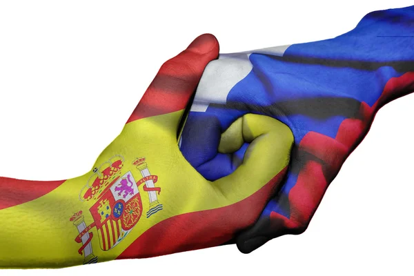 Handshake between Spain and Russia — Stock Photo, Image