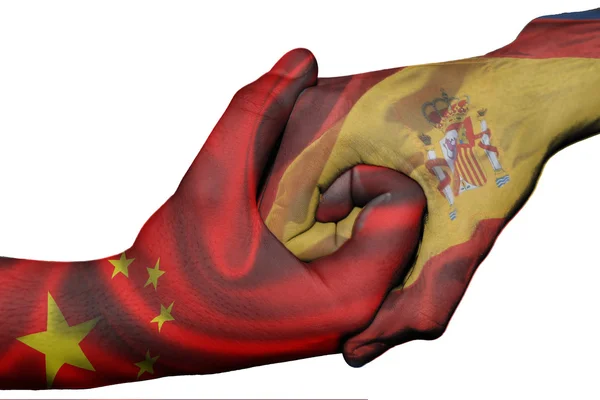 Handshake mezi Čínou a Španělskem — Stock fotografie