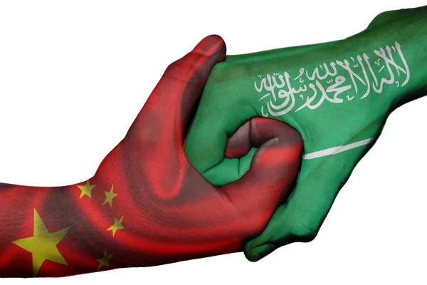 Aperto de mão entre a China e a Arábia Saudita — Fotografia de Stock