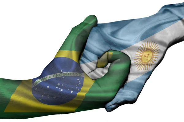 Handshake entre Brasil e Argentina — Fotografia de Stock