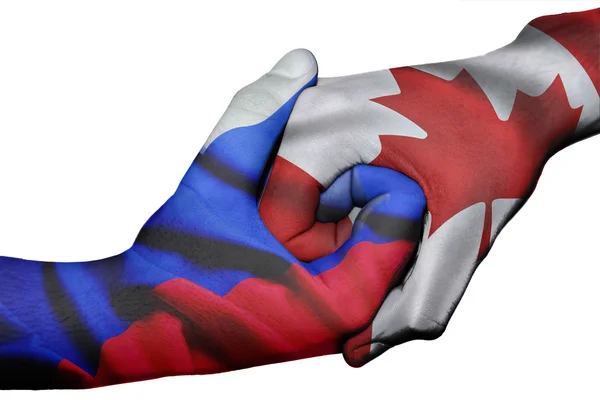 俄罗斯和加拿大之间的握手 — 图库照片