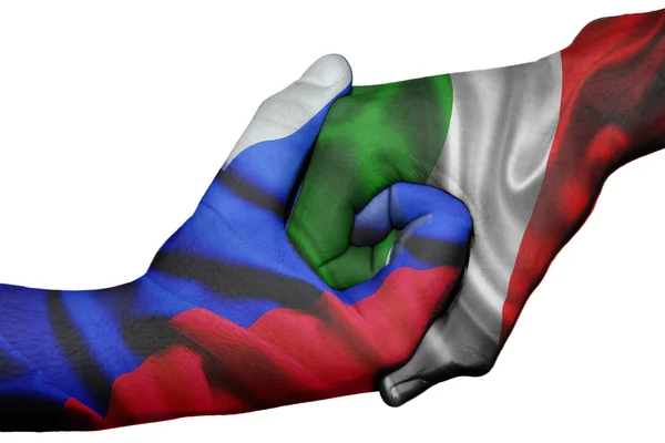 Poignée de main entre la Russie et l'Italie — Photo