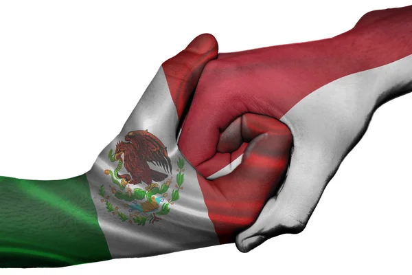 Handshake between Mexico and Indonesia — Stock Photo, Image