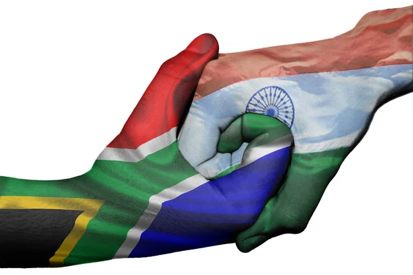 Handshake between South Africa and India — Stock Photo, Image