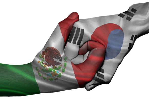 Poignée de main entre le Mexique et la Corée du Sud — Photo