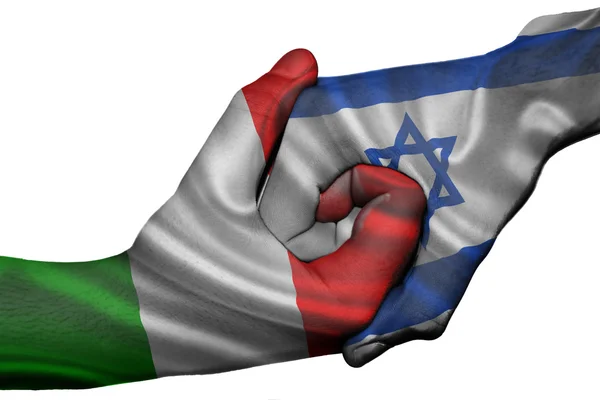Aperto de mão entre a Itália e Israel — Fotografia de Stock