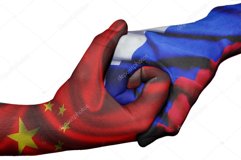 Handshake between China and Russia