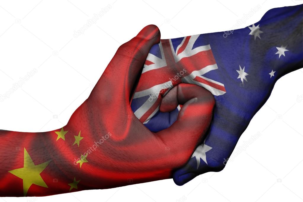 Handshake between China and Australia