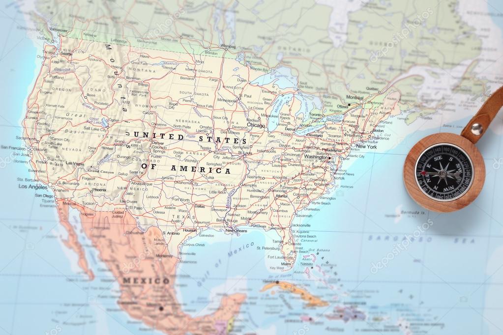Map Of Usa Travel Destinations - Depositphotos 50253109 Travel Destination United States Map With Compass 