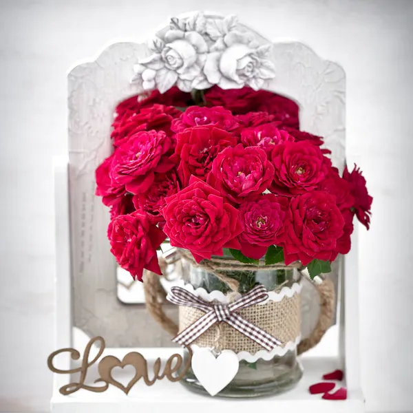 Red Roses Flower Pot Valentine Day — Stock Photo, Image