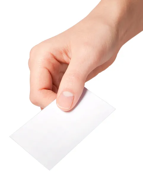 Hand of women holding blank paper label — Stock Photo, Image