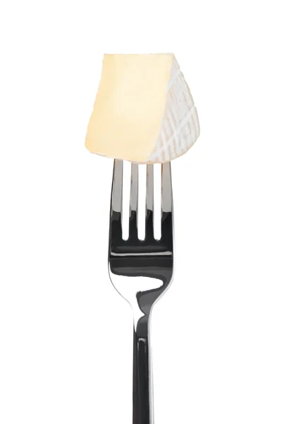 Cheese brie on a fork — Stock Photo, Image