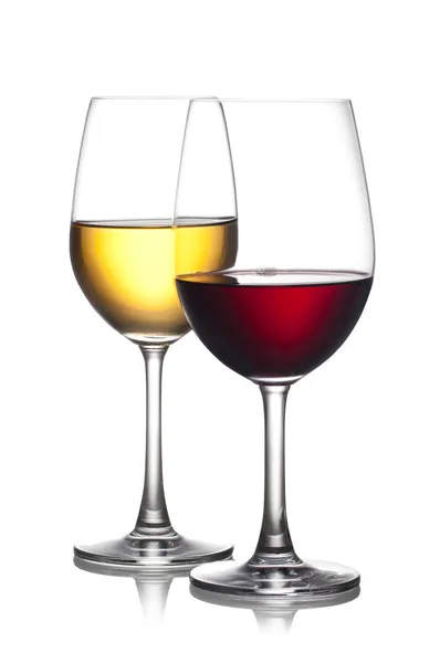 Üveg vörös és fehér bor, elszigetelt fehér background. a fájl tartalmazza a Vágógörbe. Stock Fotó