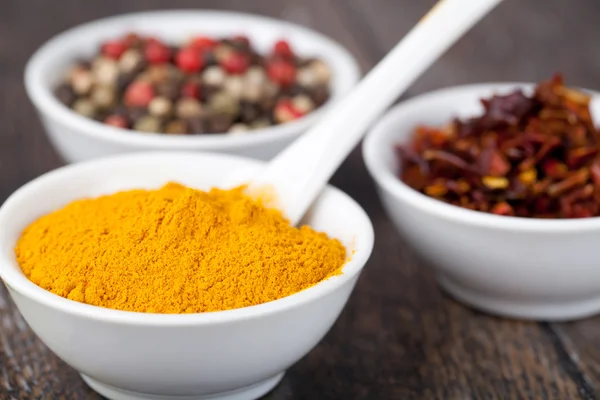 Kryddor curry, paprika mix och paprika — Stockfoto