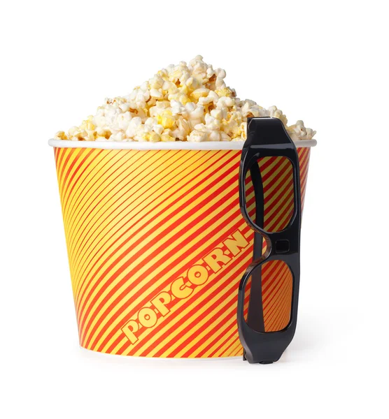Popcorn a 3D brýle — Stock fotografie