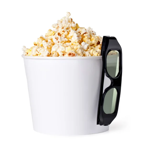 Popcorn en 3D bril — Stockfoto