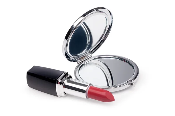 Czerwona szminka i lustro — Zdjęcie stockowe