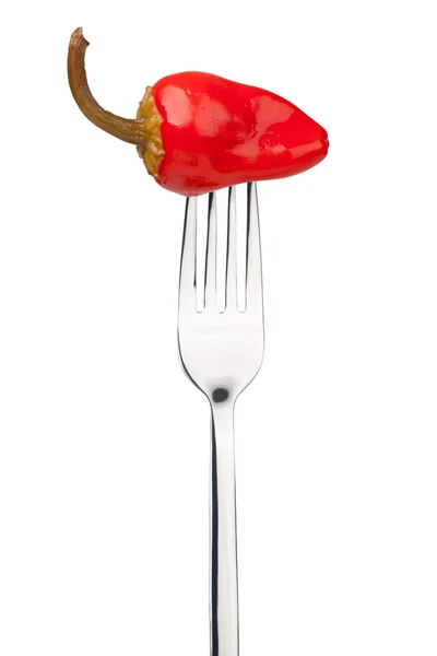 Röd paprika på en gaffel — Stockfoto