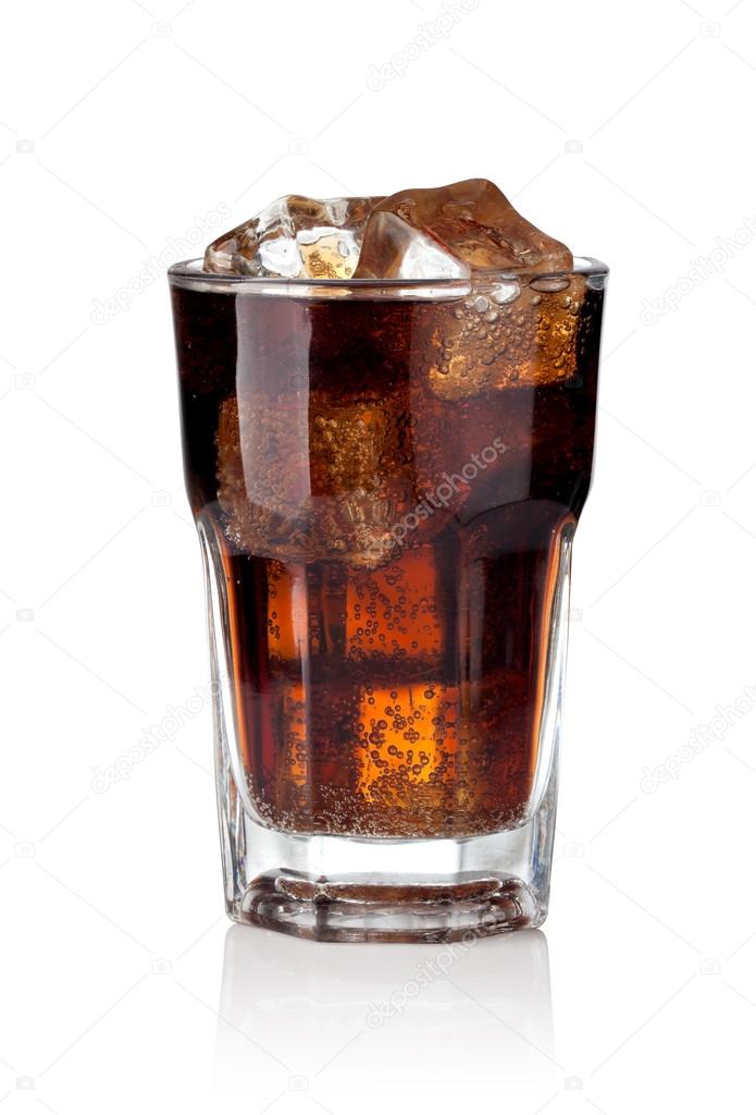 Cola glass with ice cubes