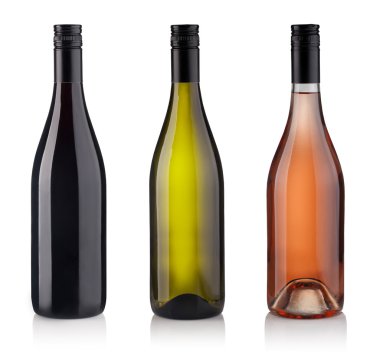 Beyaz arkaplanda izole edilmiş şişe seti