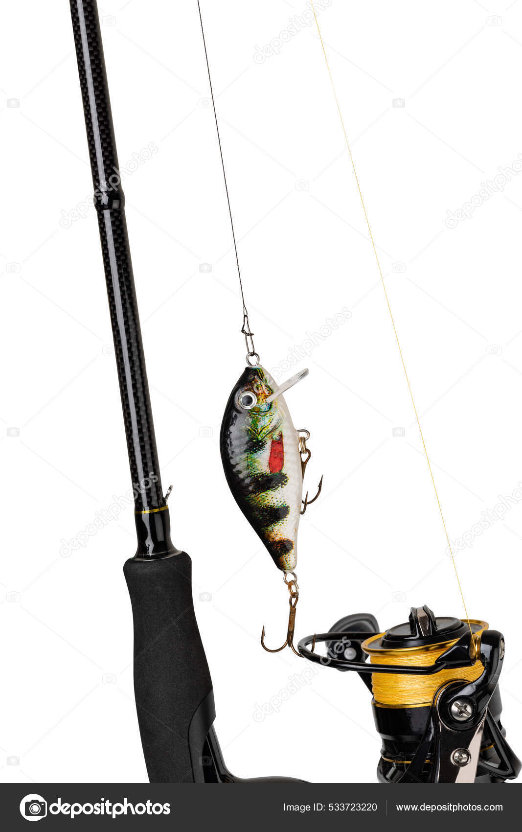 Spinning Rod Reel Fishing Baits Isolated White Background Stock Photo by  ©gresey 533723220