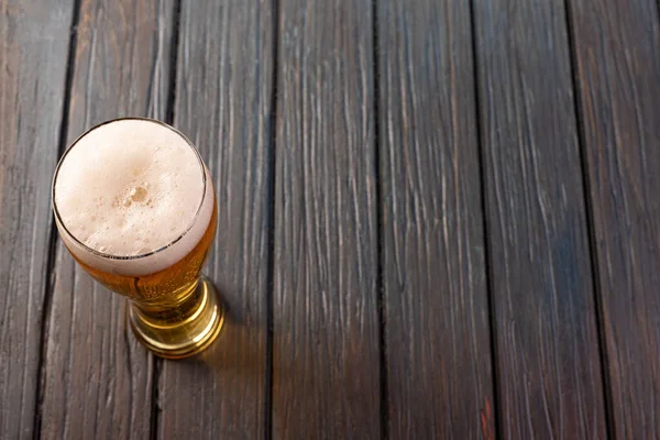 Glass Beer Wood Background Copyspace — Stock Photo, Image