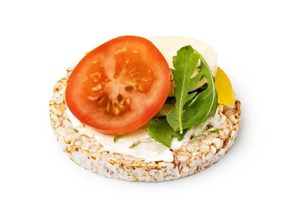 Riskakor Med Färskost Tomat Och Mozzarella Isolerad Vit Bakgrund — Stockfoto