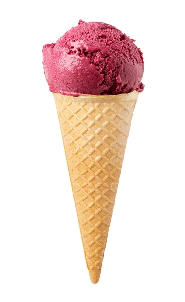 草莓冰淇淋华夫饼蛋筒 白色背景分离 — 图库照片