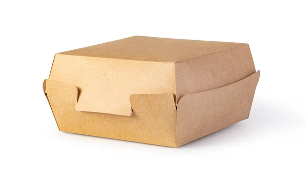 未加标签的褐色纸制食品盒 白色背景隔离 — 图库照片
