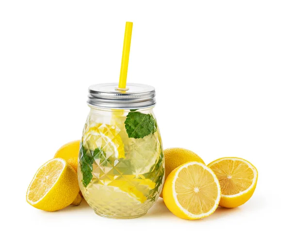 Glass Fresh Lemonade Isolated White Background — Stock Photo, Image