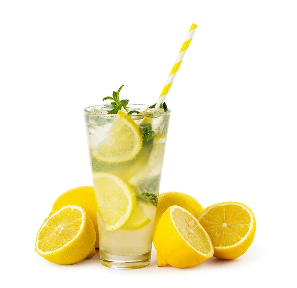 Glass Fresh Lemonade Isolated White Background — Stock Photo, Image