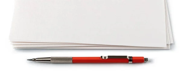 Papel Branco Com Lápis Mecânico Isolado Sobre Branco — Fotografia de Stock