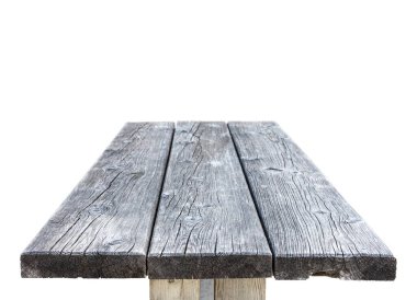 Old empty wooden table isolated on white