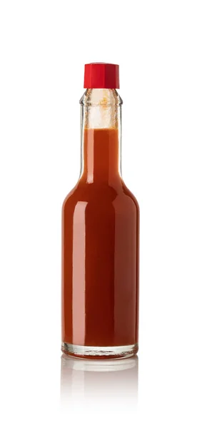 Red Hot Sauce Bottle Spicy Isolated White Background — Stok fotoğraf