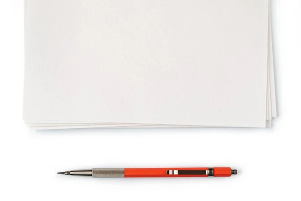 Czysty Papier Mechanicznym Ołówkiem Izolowanym Biało — Zdjęcie stockowe