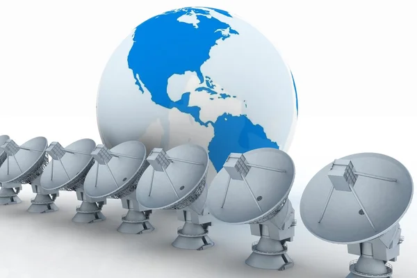 Earth globe with radio aerials — Stock Photo, Image