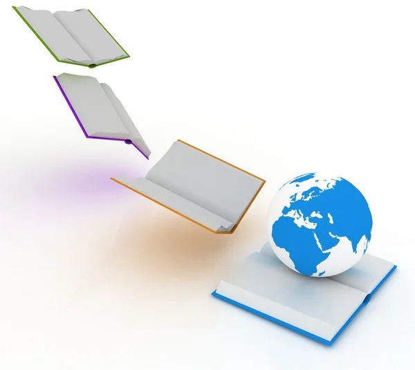 Open books are flying globe. — Stock Photo, Image