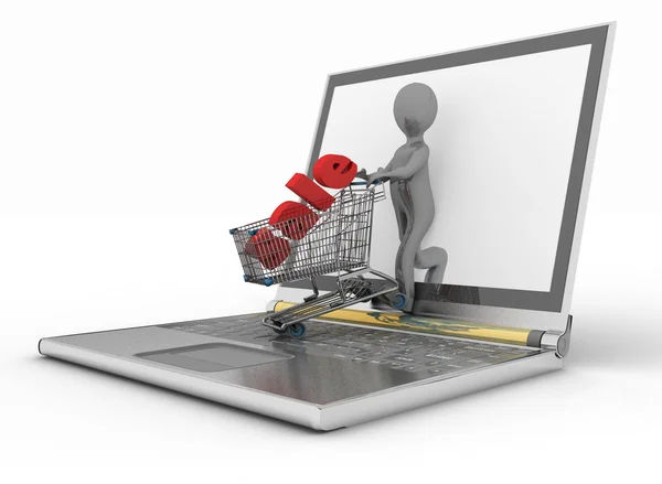 3d hombre y portátil de compras en línea — Foto de Stock
