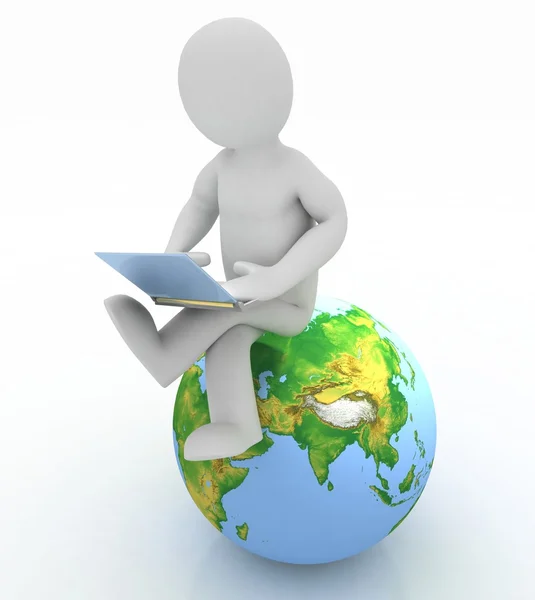 Person with a laptop and globe — Stock Photo, Image