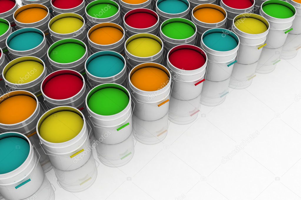 Open buckets with a paint