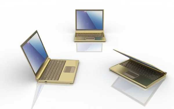 सफेद पृष्ठभूमि पर अलग तीन लैपटॉप — स्टॉक फ़ोटो, इमेज