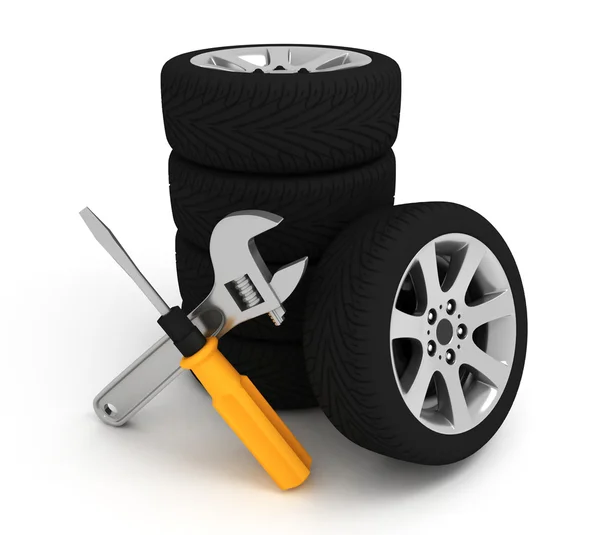 Wheel and Tools — Stock Photo, Image