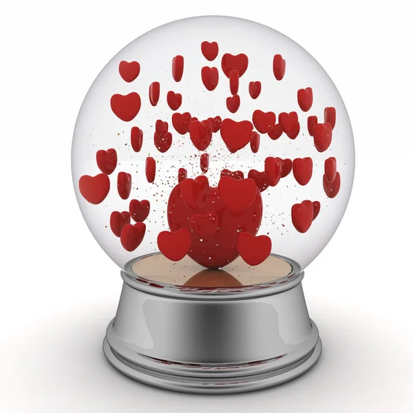 Snow globe with red hearts — Stock Photo, Image