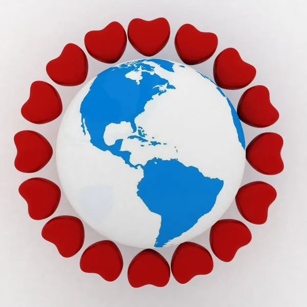 Earth with hearts — Stock Photo, Image